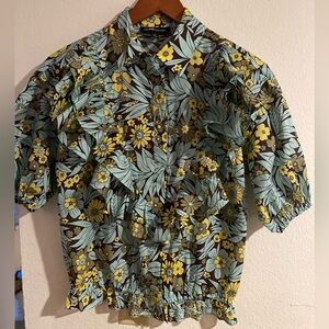 Multicolor, Olive Green, Pastel Blue, Yellow Gold, 60’s Style, Ruffle Front